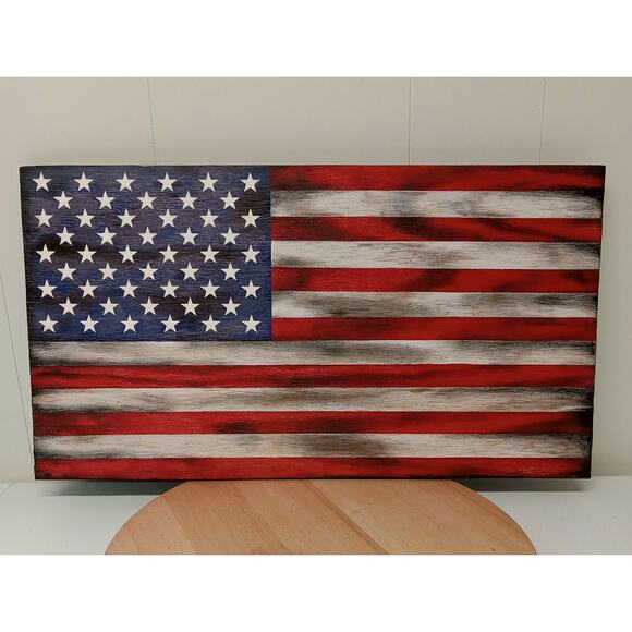 American Flag Wooden Hand Crafted23.5x12.75in Wall Decor - Picture 1 of 5
